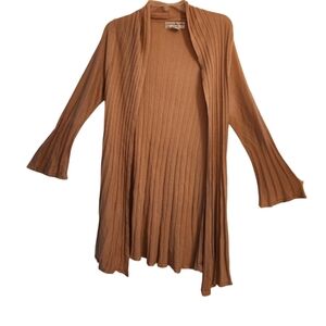 Lauren Michelle Tan Ribbed Long Sleeve Open Long Cardigan  Size Medium
